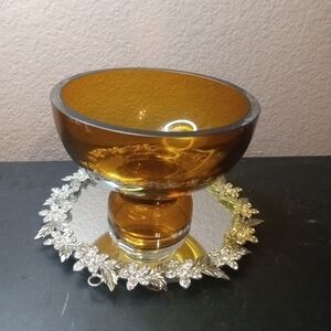 EXQUISITE Waterford Amber Crystal 6" Pedestal Bowl